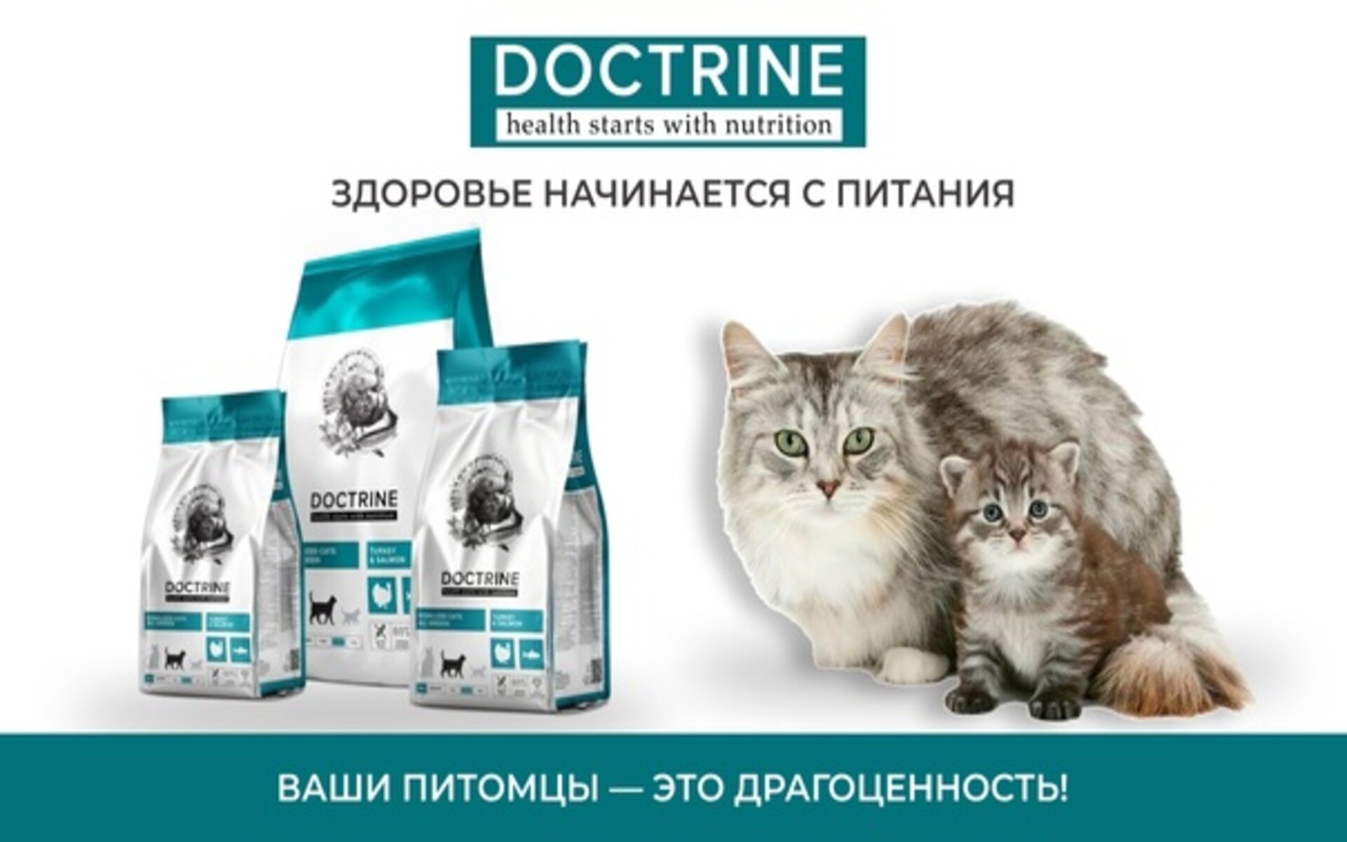Корм для кошек Doctrine относится к категории суперпремиум и базируется на концепции «Ваш питомец — драгоценность».
