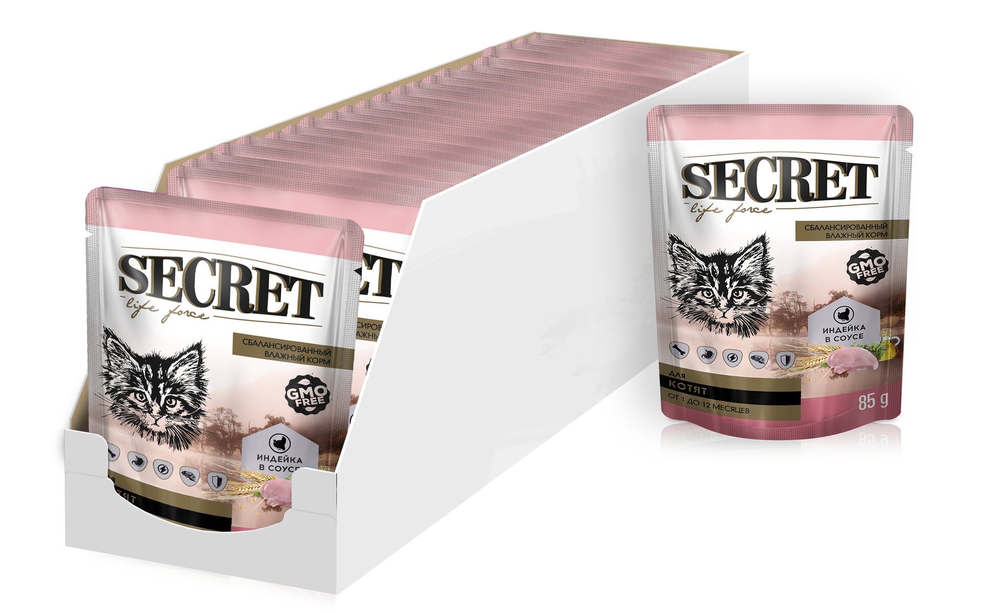 Влажный корм Secret Premium для котят с индейкой в соусе – это полноценный рацион на основе натурального мяса, что является основой здорового питания для животных. Сбалансированный состав корма способствует активному росту котенка, развитию его костной системы, нервной системы и пищеварительного тракта