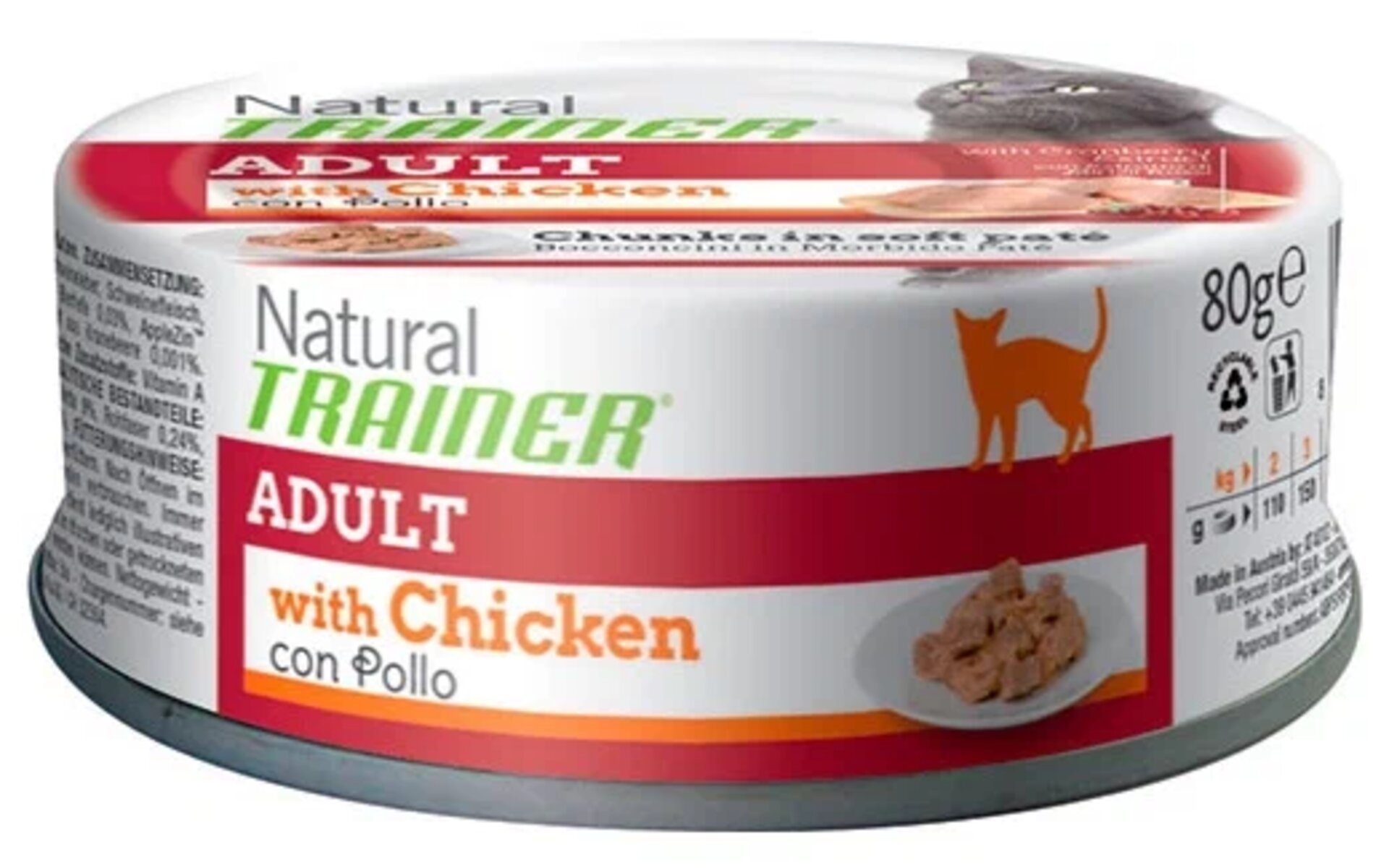 Trainer Natural Adult with Chicken — это влажный корм для кошек с высоким качеством и сбалансированным составом. Свежее мясо курицы и индейки — источник полезного белка. Формула и система Safe Transition обеспечивают лёгкий переход без нарушений режима питания