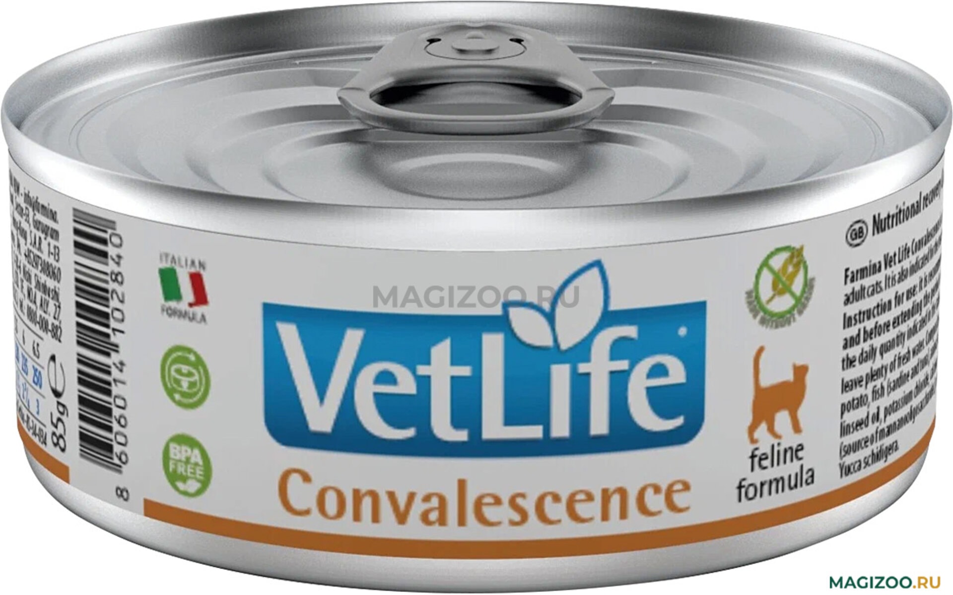 Корм для кошек Vet Life Convalescence — это полнорационный влажный корм, разработанный специально для взрослых кошек в период выздоровления. Диета предназначена для поддержания здоровья и восстановления после перенесённых заболеваний